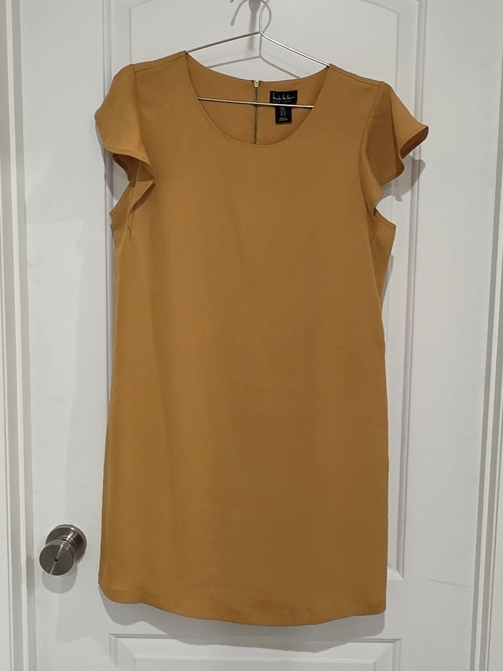 Nicole Miller NY Mustard Yellow Flutter Sleeve Shift Dress -Sz 8